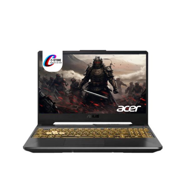 ASUS TUF FX507ZC4-HN002\3W gaming laptop display showing an intense gaming scene with warriors, highlighting its high-definition screen and immersive graphics.