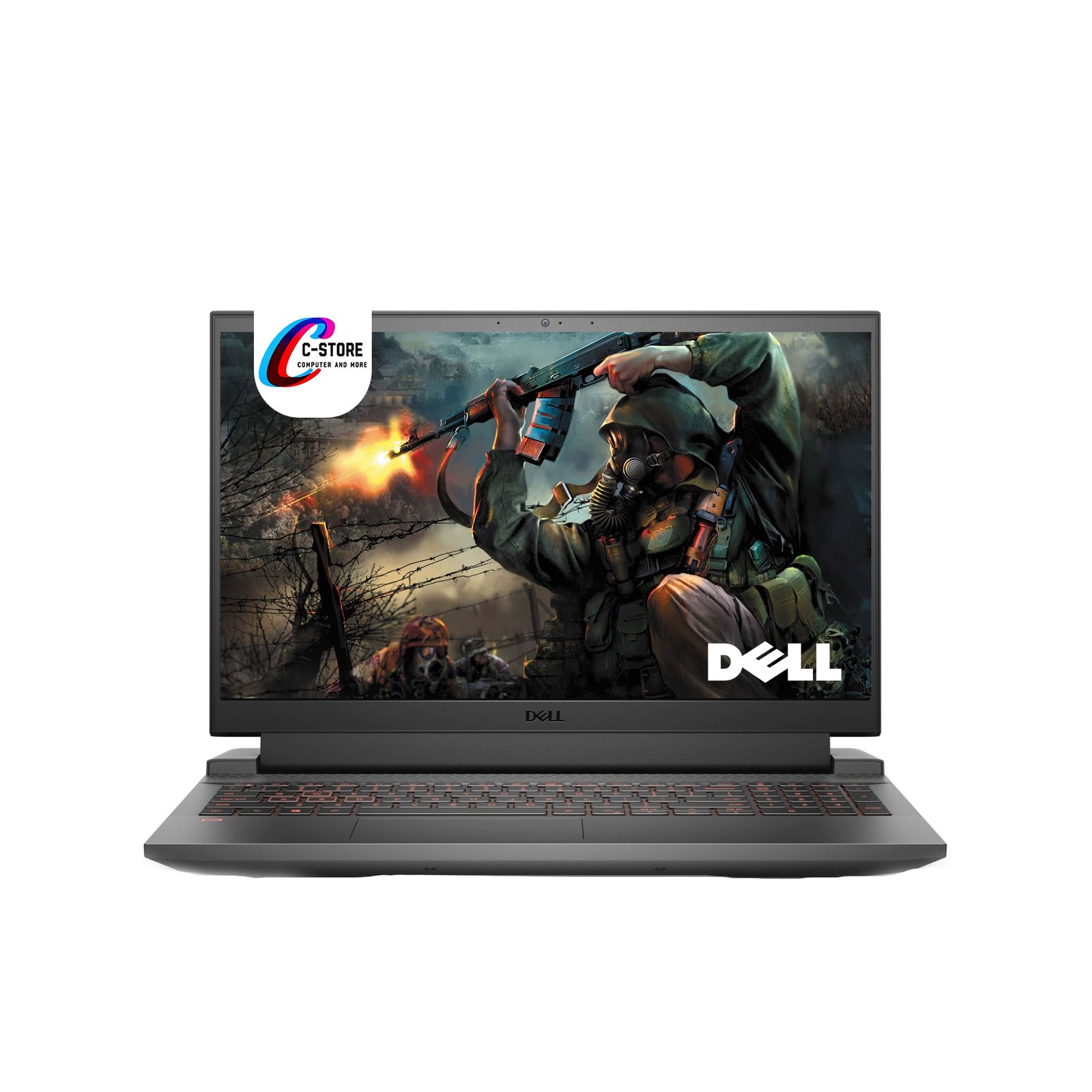 "Front view of DELL G15-5510 Laptop displaying the screen and keyboard