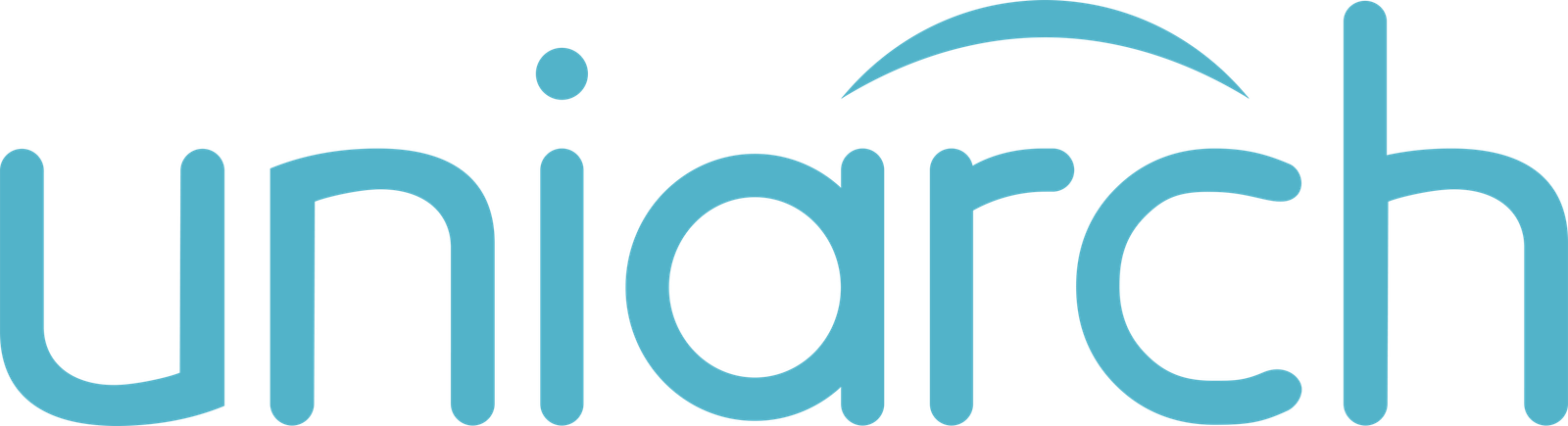 Logo of Uniarch in blue color, with a curved line over the "arch" part.