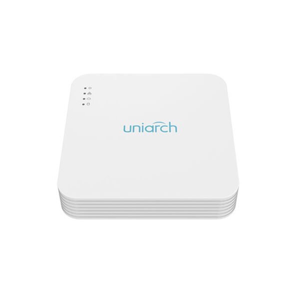The UNIARCH NVR-108LS-P8 is a 8-channel NVR with PoE functionality, supporting Ultra 265, H.265, and H.264 video compression. It provides simultaneous HDMI and VGA output and supports recording resolutions up to 5MP. This NVR is ideal for medium-scale surveillance systems with up to 6TB of storage capacity and cloud upgrade support.