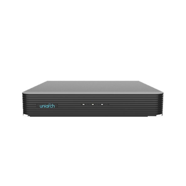The UNIARCH NVR-116E2 is a feature-rich 16-channel NVR supporting Ultra 265/H.265/H.264 video compression and 8MP recording resolution. It offers simultaneous HDMI and VGA output, allowing high-definition display, and supports up to 16 IP cameras. With 1 SATA HDD capacity up to 6TB and cloud upgrade functionality, this NVR is ideal for medium to large-scale surveillance systems.