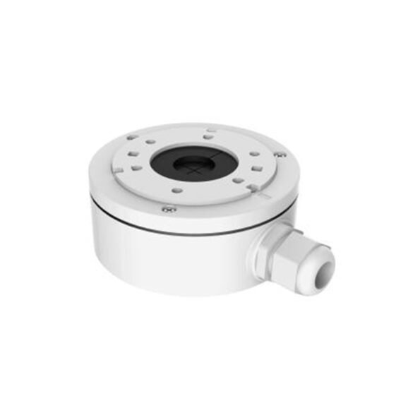 The DS-1280ZJ-XS is a robust junction box designed for dome and bullet cameras, providing a secure and organized installation. Crafted from aluminum alloy, it ensures durability and protection in various environments. The junction box's Hikvision White finish complements a wide range of camera designs, offering a sleek and professional look. Its compact size and lightweight build make it an ideal accessory for mounting cameras securely.