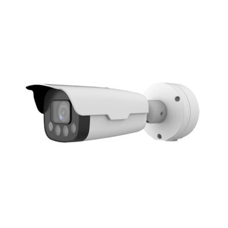 Angled right-side view of HC121@TS8C-Z 2MP ANPR Bullet Camera featuring motorized zoom lens and robust metal housing.
