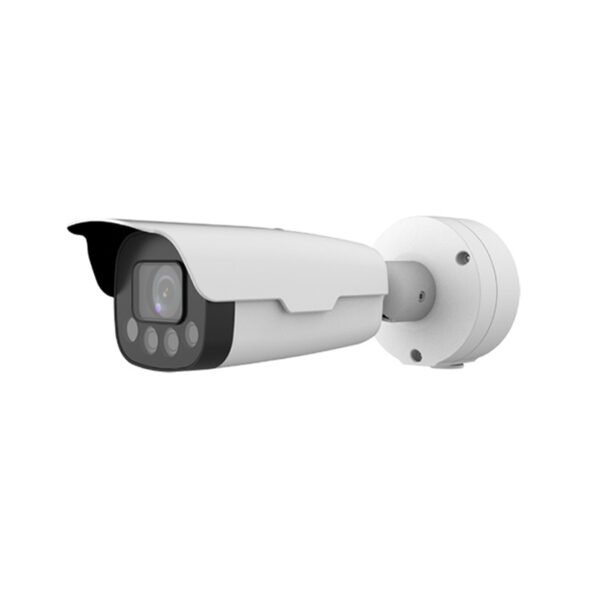 Angled right-side view of HC121@TS8C-Z 2MP ANPR Bullet Camera featuring motorized zoom lens and robust metal housing.