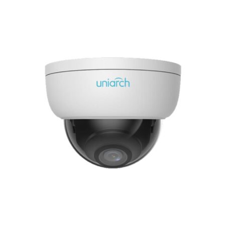 The Uniarch IPC-D122-PF28 is a 2MP vandal-resistant IR dome camera featuring Smart IR technology with 30m night vision, Ultra 265 compression, and IK10 vandal protection, perfect for tough environments and extreme weather conditions.