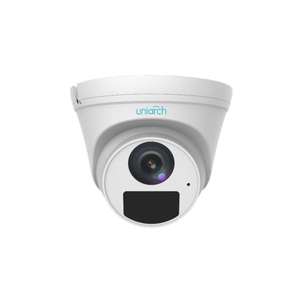 The IPC-T122-APF28 is a 2MP Mini Fixed Dome Network Camera that offers Smart IR technology for up to 30m night vision, supports Ultra 265 compression, and comes with a built-in microphone for audio monitoring. It is designed for both indoor and outdoor environments, with an IP67 weather resistance rating.