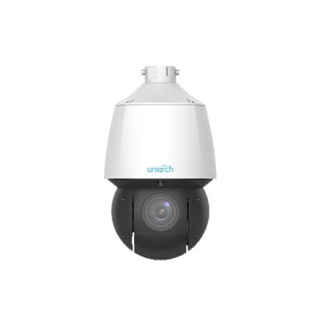 The IPC-P4P4-X25 is a 4MP PTZ network camera with 25x optical zoom and 100m IR range. It supports Ultra 265, H.265, and H.264 compression, smart intrusion prevention, and is housed in an IP67 and IK10 vandal-resistant casing for outdoor use.