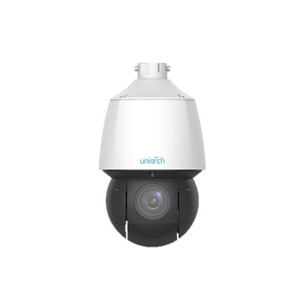 The IPC-P4P4-X25 is a 4MP PTZ network camera with 25x optical zoom and 100m IR range. It supports Ultra 265, H.265, and H.264 compression, smart intrusion prevention, and is housed in an IP67 and IK10 vandal-resistant casing for outdoor use.