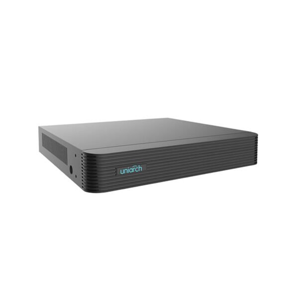 The UNIARCH NVR-108E-P8 is an advanced 8-channel NVR that supports Ultra 265/H.265/H.264 video compression and provides high-definition video with resolutions up to 4K UHD (8MP). It features built-in PoE with 8 ports for easy camera setup and remote management via web browsers, mobile apps, or PC software. The NVR supports 1 SATA HDD with up to 6TB storage and offers comprehensive backup solutions via USB or cloud.