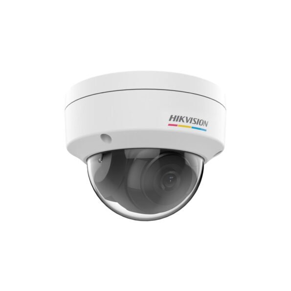 The DS-2CD1127G0 (2.8mm) is a 2 MP dome camera featuring ColorVu technology for 24/7 colorful imaging. It supports Digital WDR and 3D DNR, providing clear and sharp images in challenging lighting conditions. The camera is IP67-rated for outdoor use, IK10-rated for vandal resistance, and supports H.265+ compression for efficient video storage.