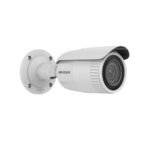 The DS-2CD1623G0-IZ is a 2 MP bullet camera with a motorized varifocal lens (2.8-12 mm) for flexible field-of-view adjustment. It supports Digital WDR, 3D DNR, and Smart IR for excellent imaging in various lighting conditions, including up to 50 meters of IR range. The camera is IP67-rated for outdoor use and supports H.265+ compression for efficient video storage.