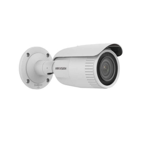 The DS-2CD1623G0-IZ is a 2 MP bullet camera with a motorized varifocal lens (2.8-12 mm) for flexible field-of-view adjustment. It supports Digital WDR, 3D DNR, and Smart IR for excellent imaging in various lighting conditions, including up to 50 meters of IR range. The camera is IP67-rated for outdoor use and supports H.265+ compression for efficient video storage.