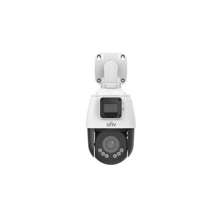Front view of the dual-lens PTZ camera mounted on the wall