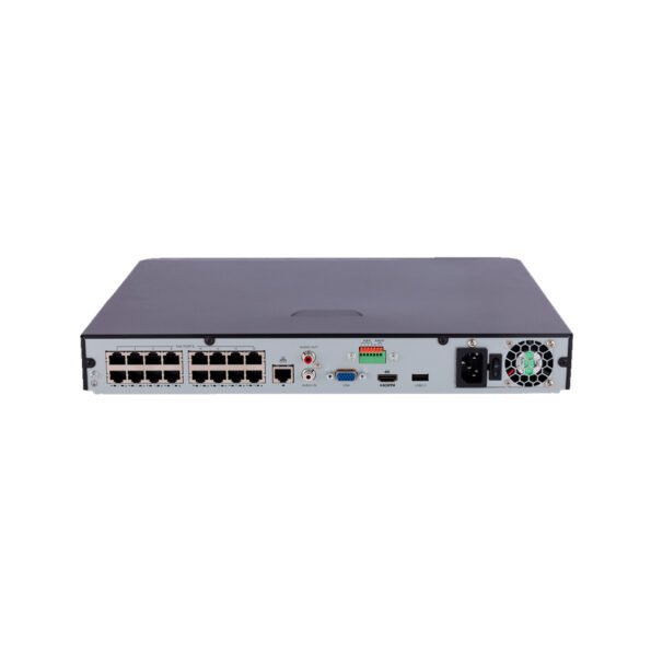 The UNIARCH NVR-216S-P16 is a 16-channel NVR with built-in PoE supporting Ultra 265, H.265, and H.264 video compression. It provides 4K UHD resolution and features 16 PoE ports for easy camera connectivity. With 2 SATA HDD slots supporting up to 10TB each, and advanced features like alarm inputs, remote access, and cloud backup, this NVR is ideal for large-scale surveillance systems.
