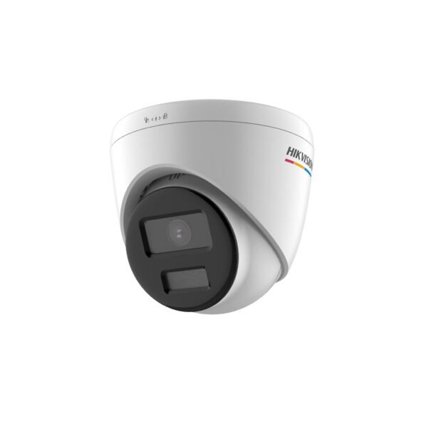 This 4 MP ColorVu fixed turret camera provides high-quality, 24/7 color imaging with advanced low-light performance. It supports H.265+ compression technology, is IP67-rated for water and dust resistance, and includes a built-in microphone for enhanced audio performance.